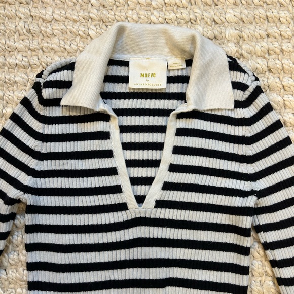 Anthropologie Maeve Striped Bell Sleeve Arlowe Polo Sweater size XXS - Picture 2 of 5